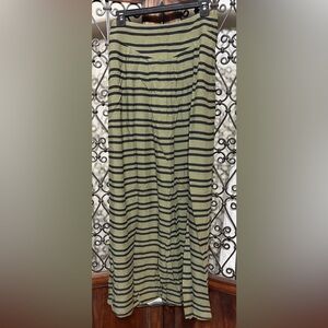Elegant Olive and Black Striped Maxi Skirt